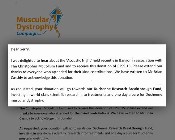 Thank You Letter from Muscular Dystrophy Campaign